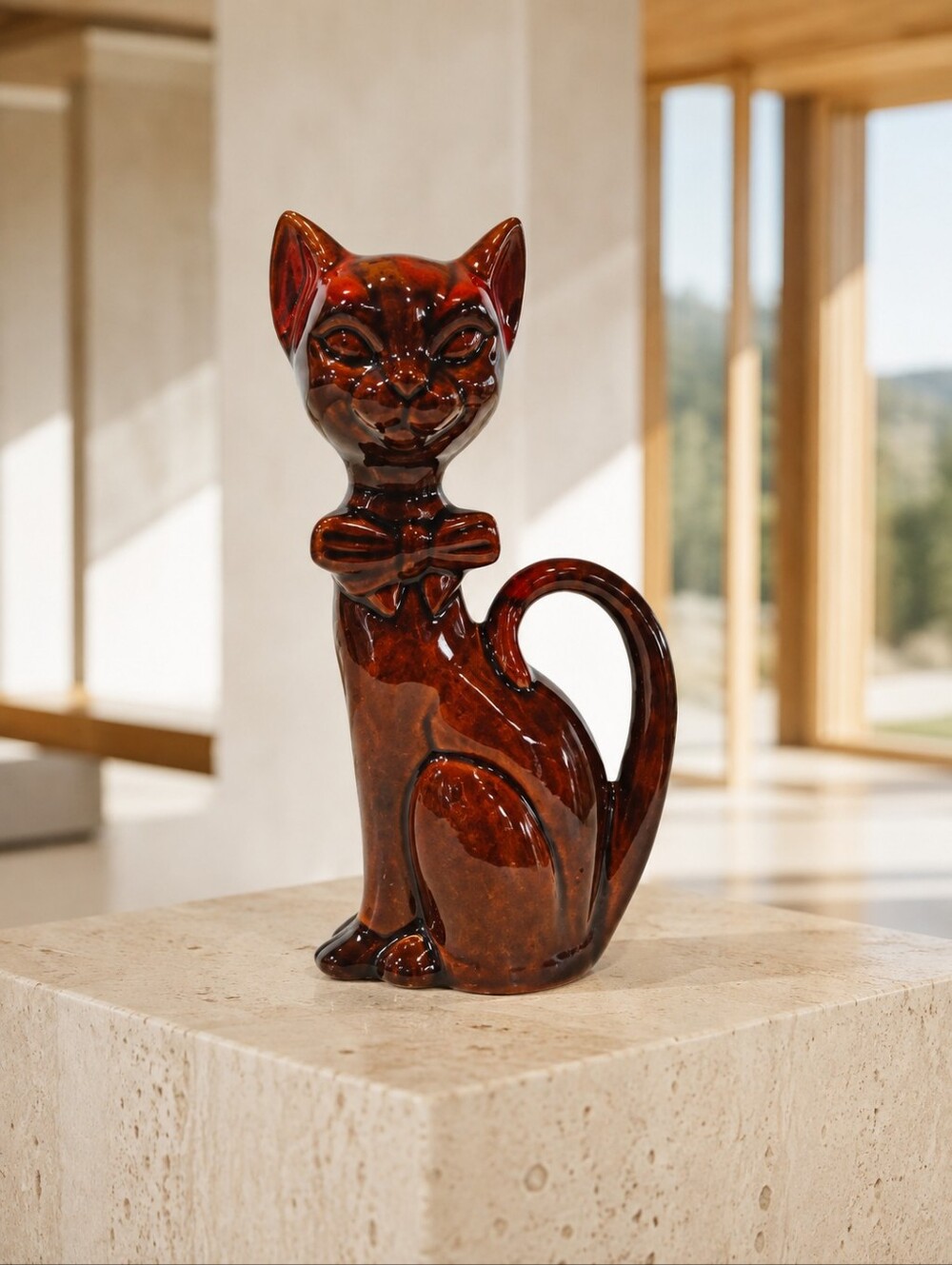 Vintage McMaster Pottery Siamese Cat Figurine MCM Canadian Drip Glaze